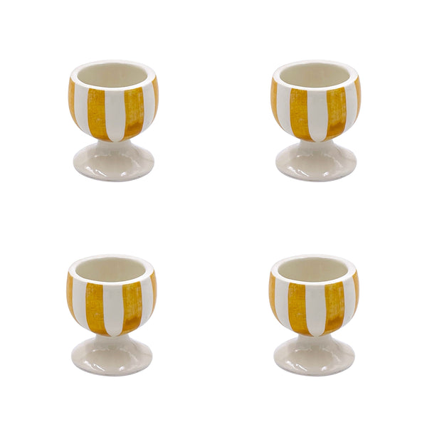 Set of 4 Ceramic Egg Cups in Yellow Stripes Villa Bologna Pottery