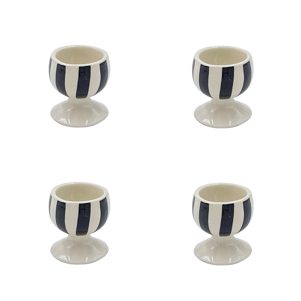Set of 4 Ceramic Egg Cups in Black Stripes Villa Bologna Pottery