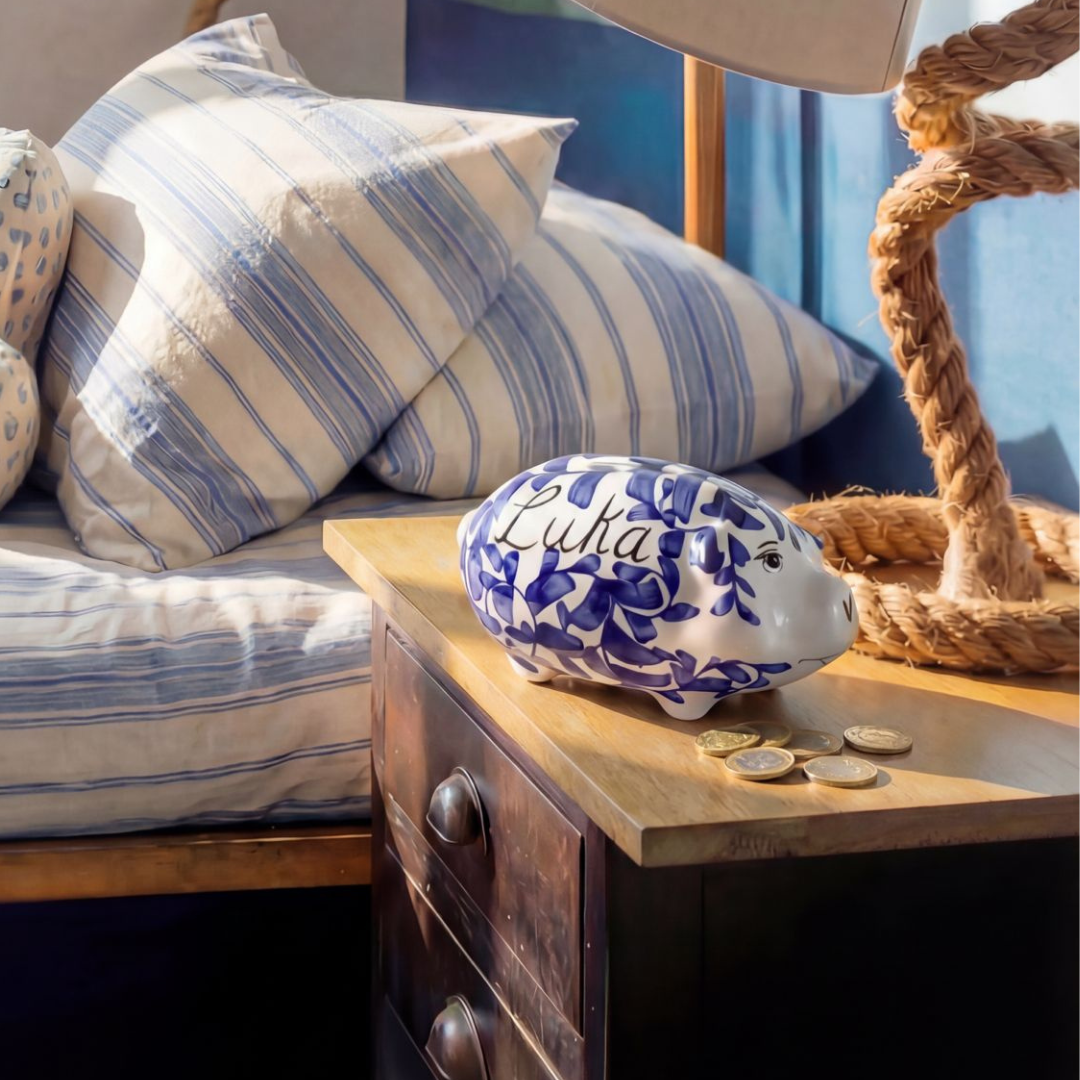 Personalised Navy Blue Piggy Bank