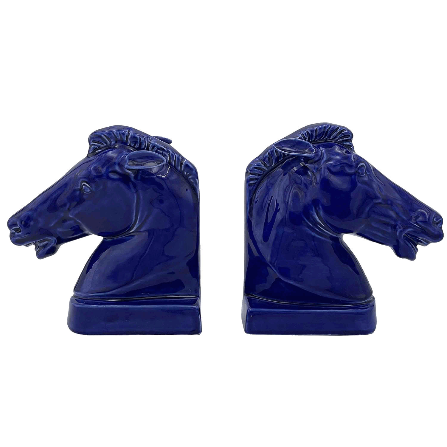 Pair of Blue Horse Bookends | Villa Bologna Pottery
