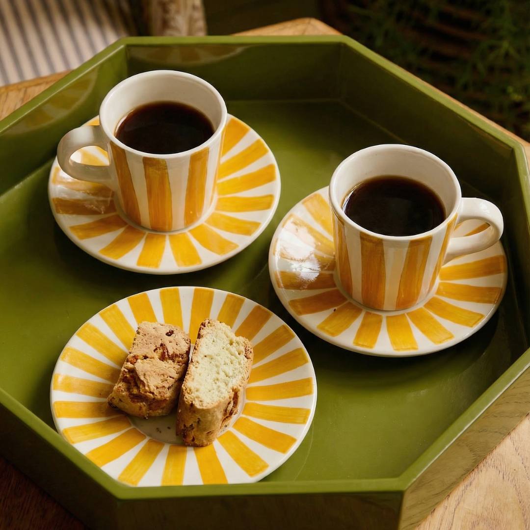 Yellow Stripes Espresso Cup & Saucers (Set of 4)