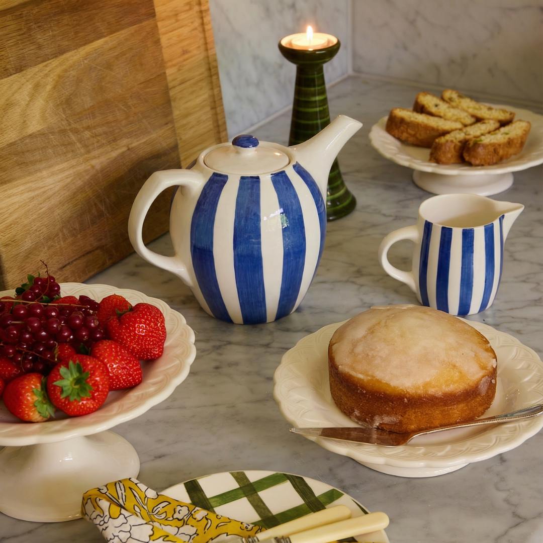 Navy Blue Stripes Teapot