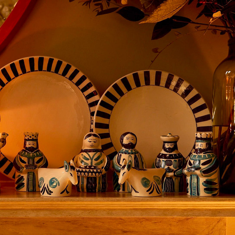 Nativity Set in Light Blue and Navy Blue, Seven Piece