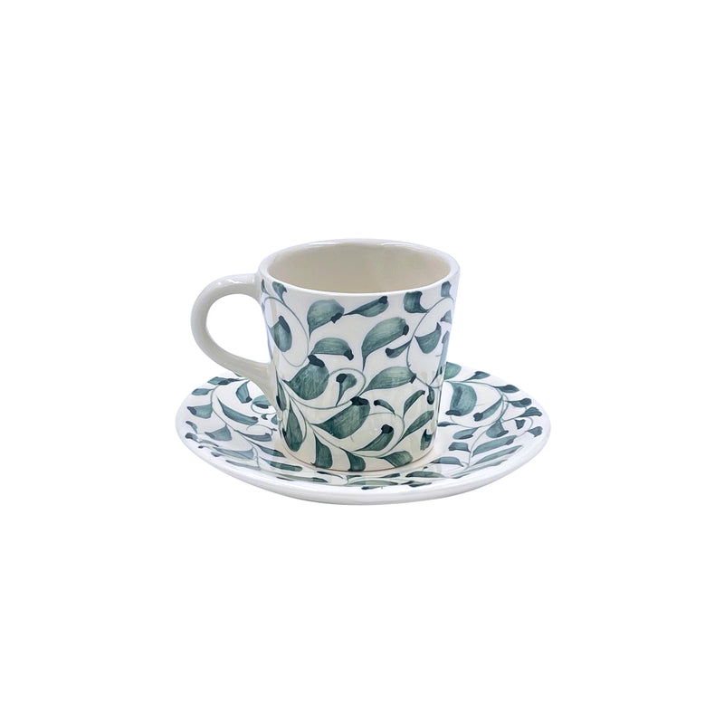 Espresso Cup & Saucer in Green, Scroll