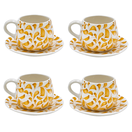 Yellow Scroll Coffee Cup & Saucers (Set of 4)