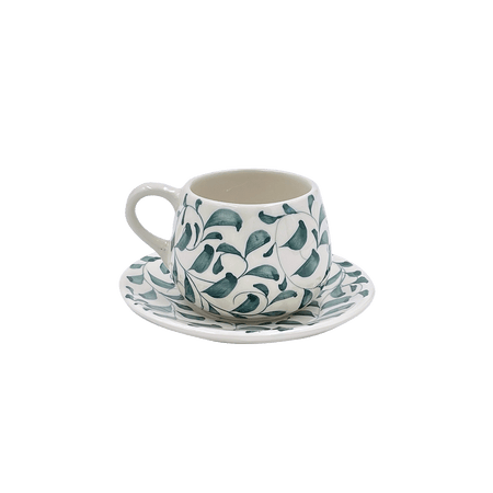 Green Scroll Coffee Cup & Saucer