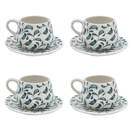 Green Scroll Coffee Cup & Saucers (Set of 4)