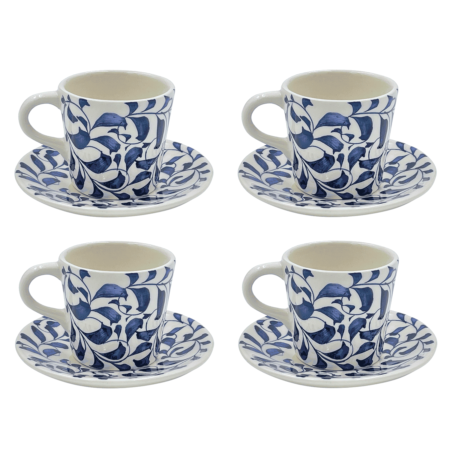 Navy Blue Scroll Espresso Cup & Saucers (Set of 4) | Villa Bologna Pottery
