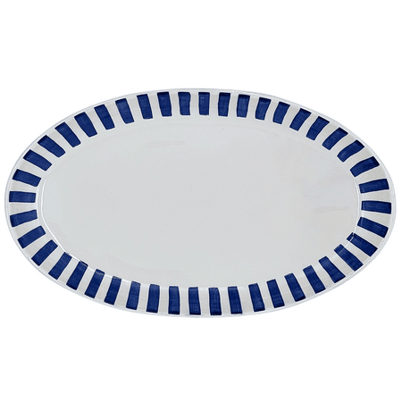 Large Navy Blue Stripes Oval Platter