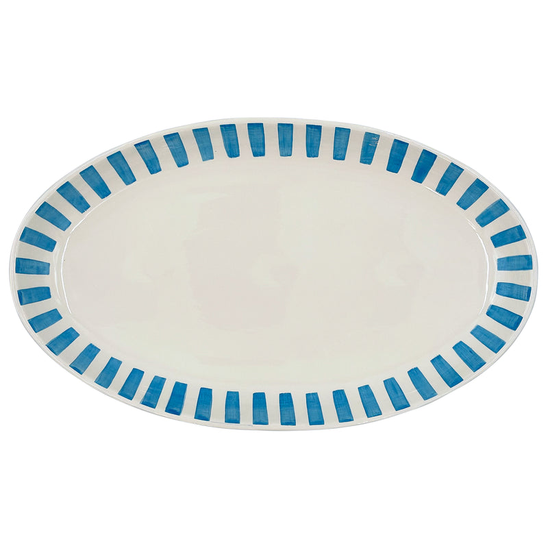 Large Oval Platter in Light Blue, Stripes