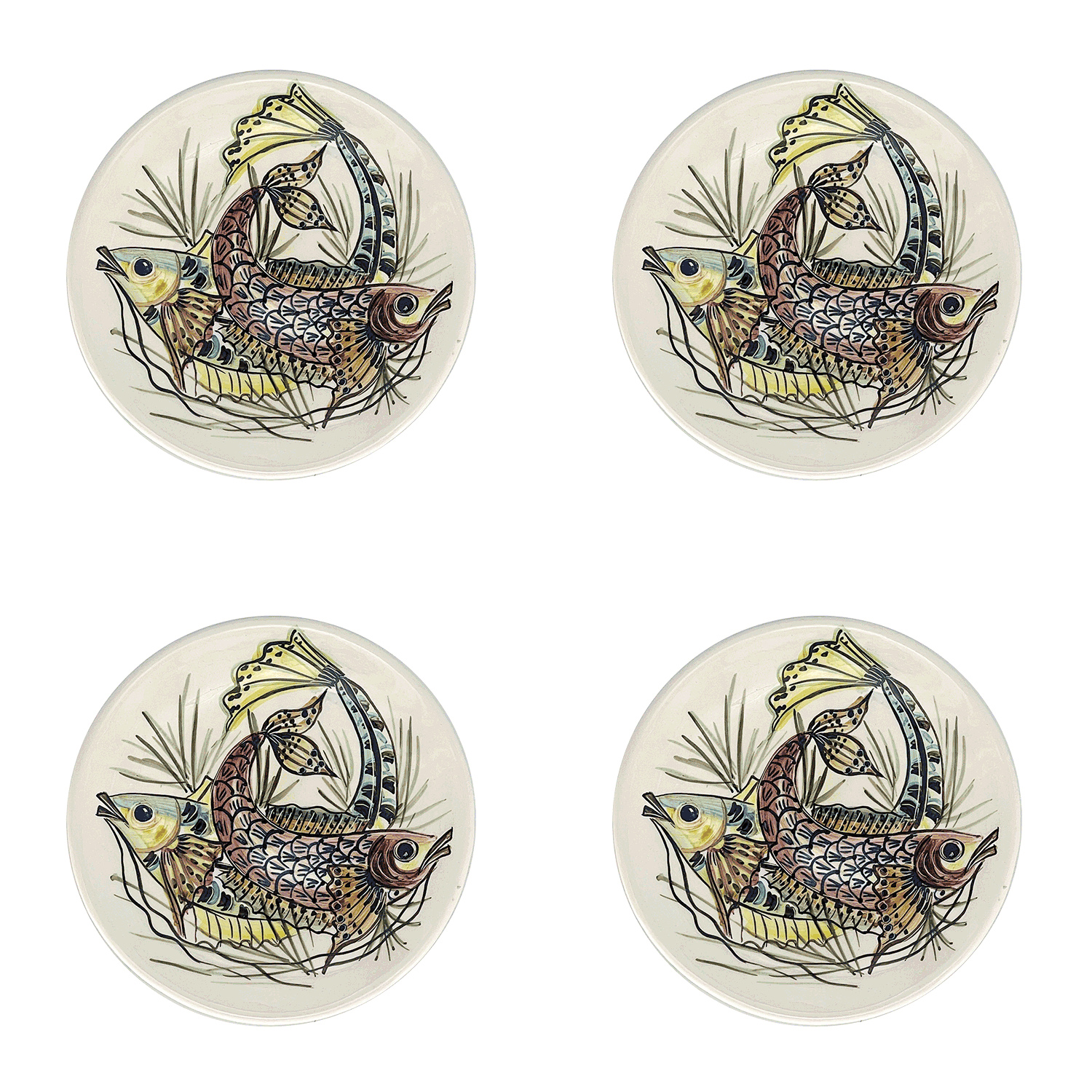 Red Aldo Fish Side Plates (Set of 4) | Villa Bologna Pottery