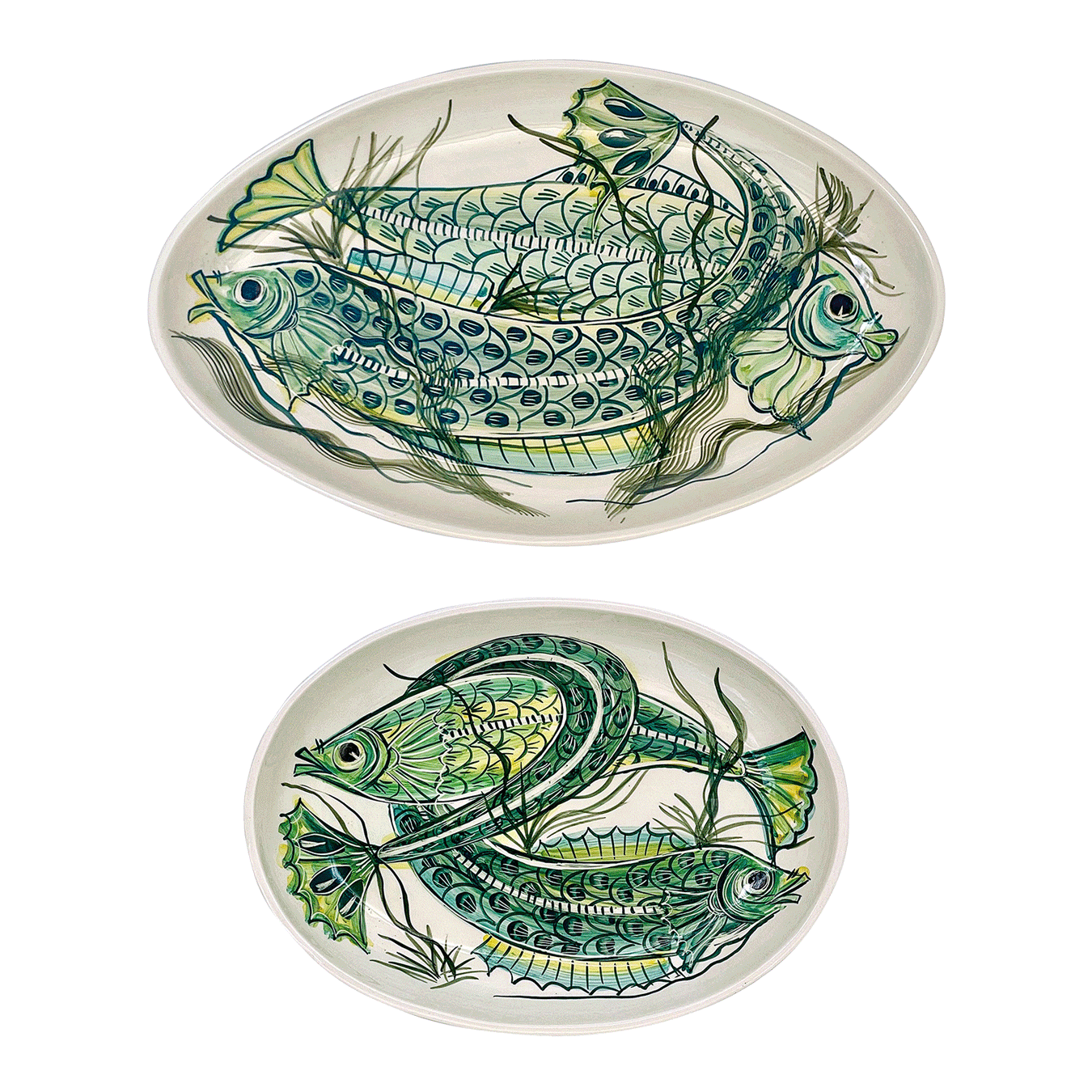 Green Aldo Fish Serving Platters (Set of 2) | Villa Bologna Pottery