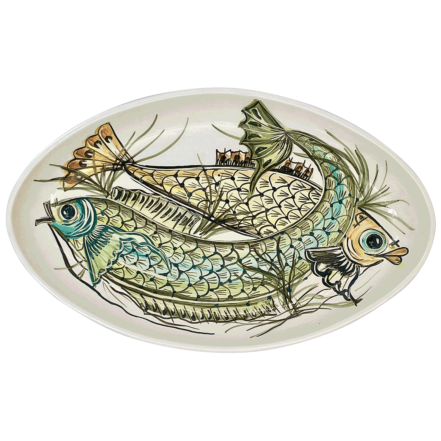 Large Blue Aldo Fish Oval Platter | Villa Bologna Pottery