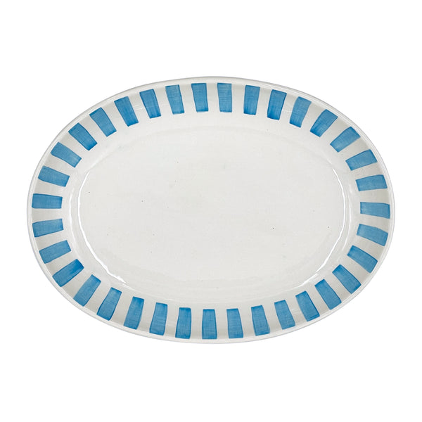 Small Oval Platter in Light Blue, Stripes