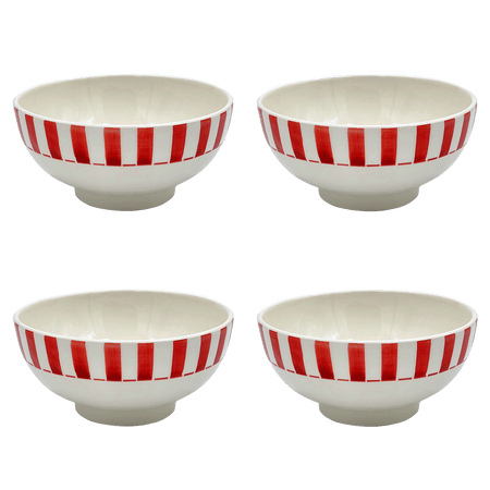 Medium Red Stripes Bowls (Set of 4)
