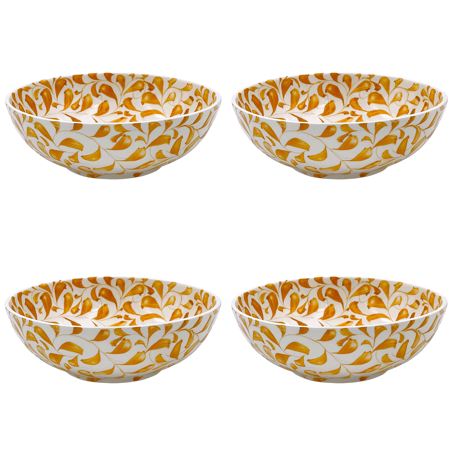 Large Yellow Scroll Bowls (Set of 4)