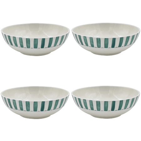 Large Green Stripes Bowls (Set of 4)
