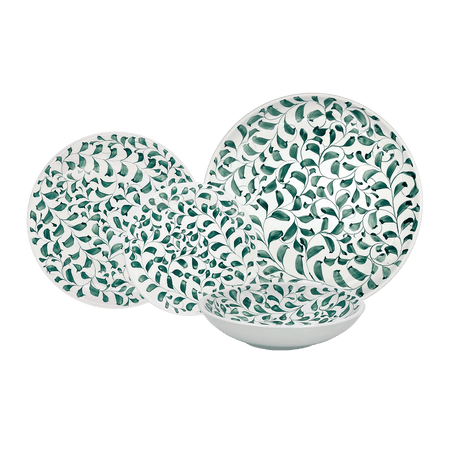 Green Scroll Dinner Set (16 Piece)