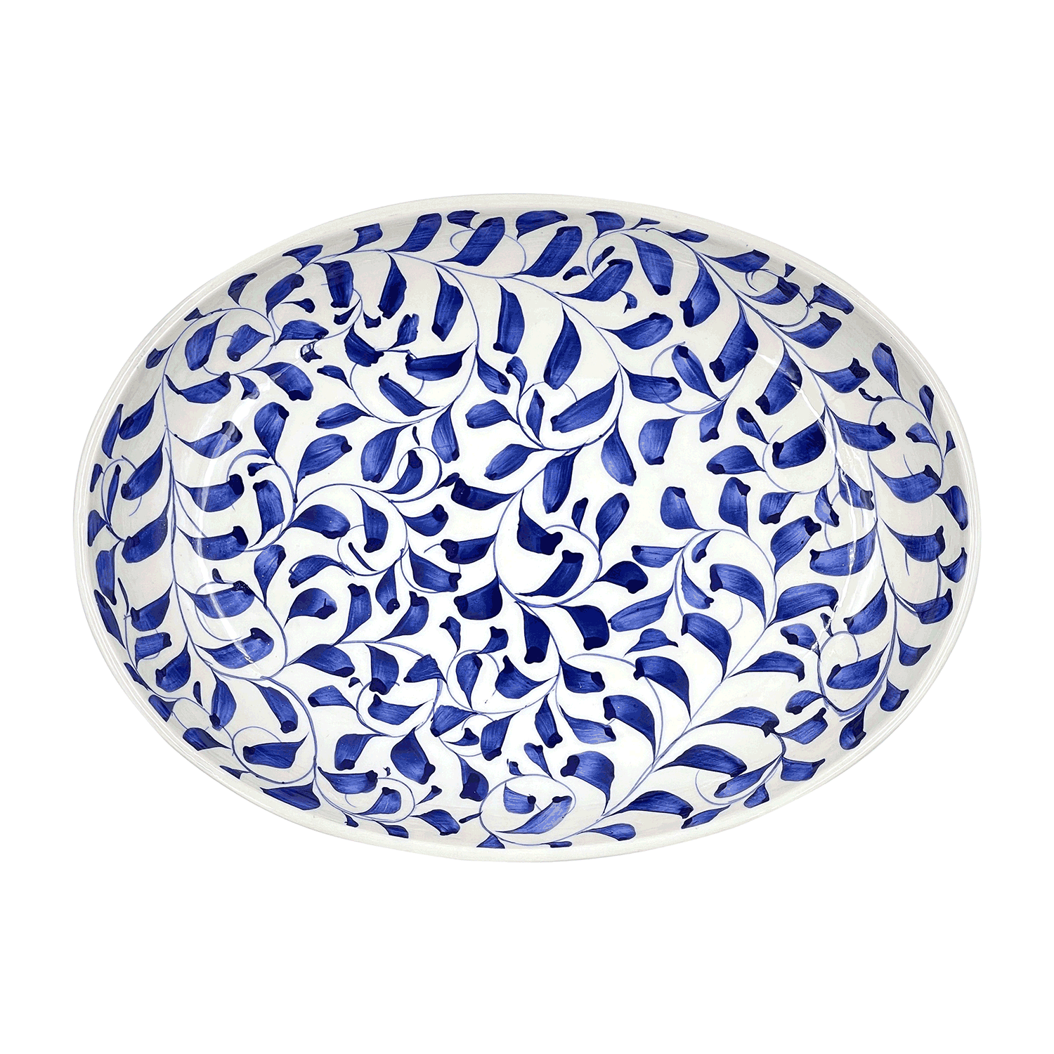 Small Navy Blue Scroll Oval Platter | Villa Bologna Pottery