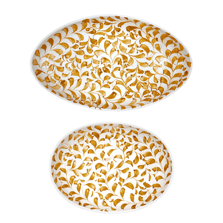 Yellow Scroll Serving Platters (Set of 2)