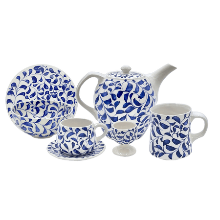 Navy Blue Scroll Breakfast Set (25 Piece)