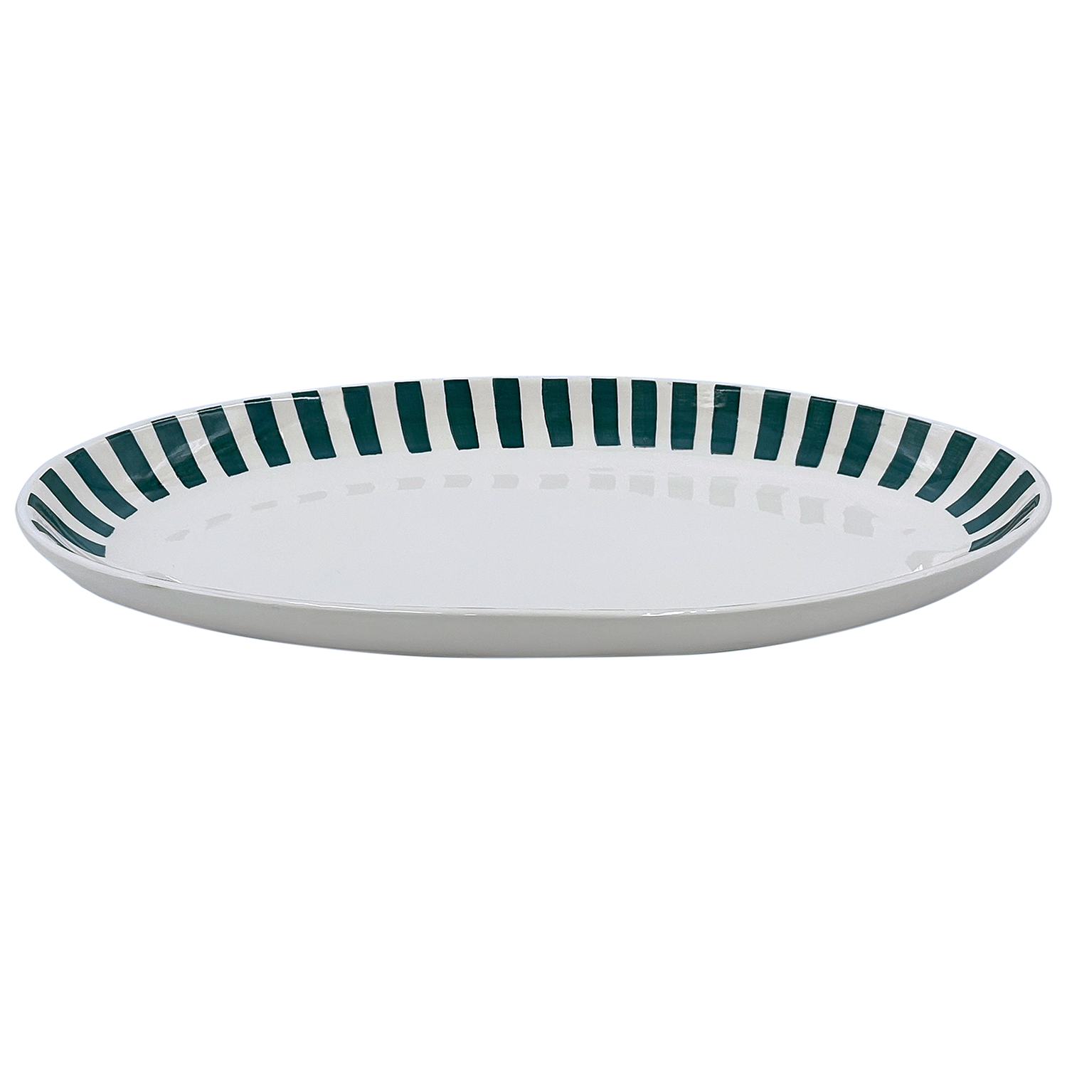 Large Green Stripes Oval Platter