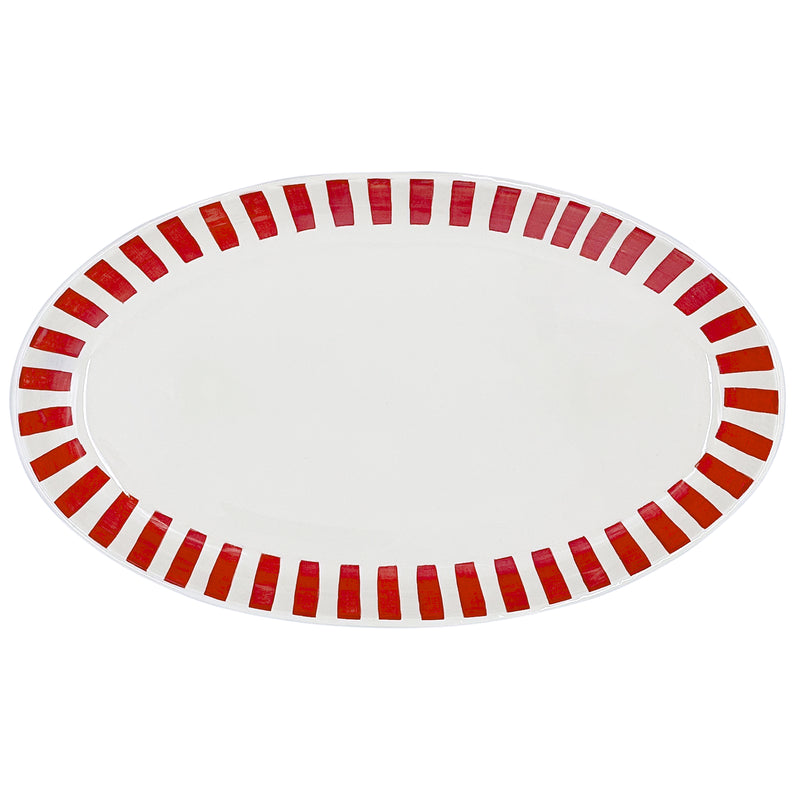Large Oval Platter in Red, Stripes