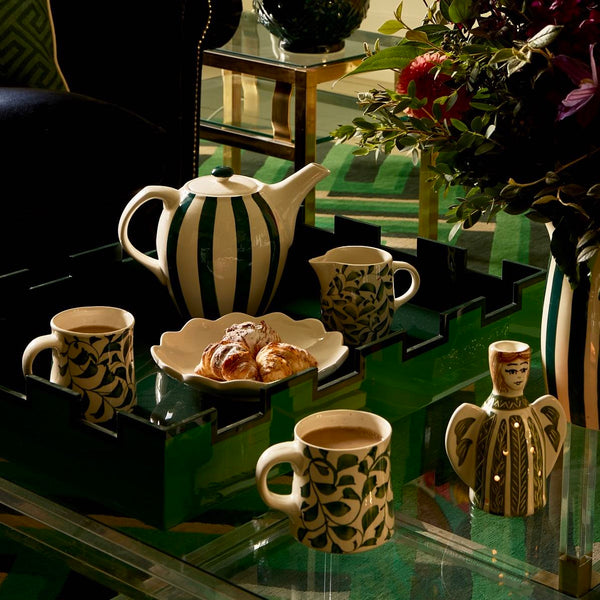 Mug in Green, Scroll, Set of Four