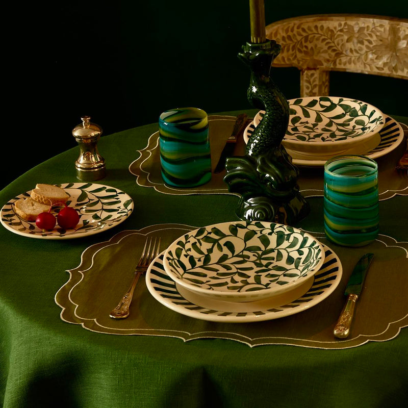 Side Plate in Green, Scroll, Set of Four