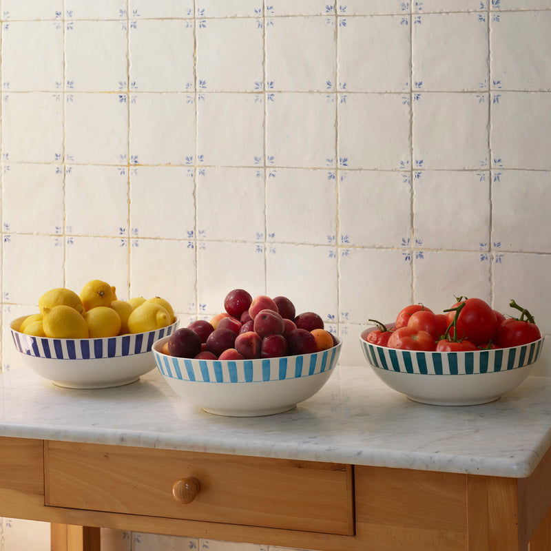 Salad Bowl in Light Blue, Stripes