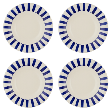 Navy Blue Stripes Pasta Plates (Set of 4)