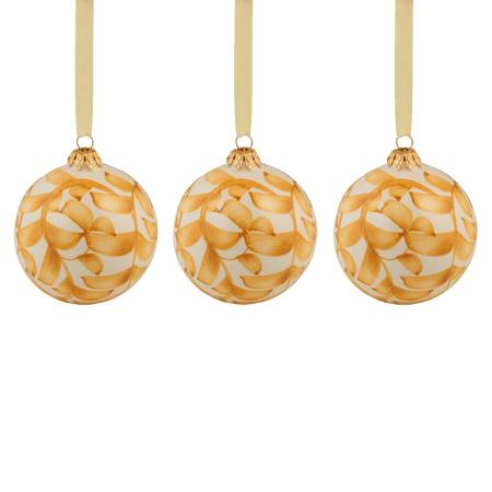 Yellow Scroll Christmas Baubles (Set of 3)