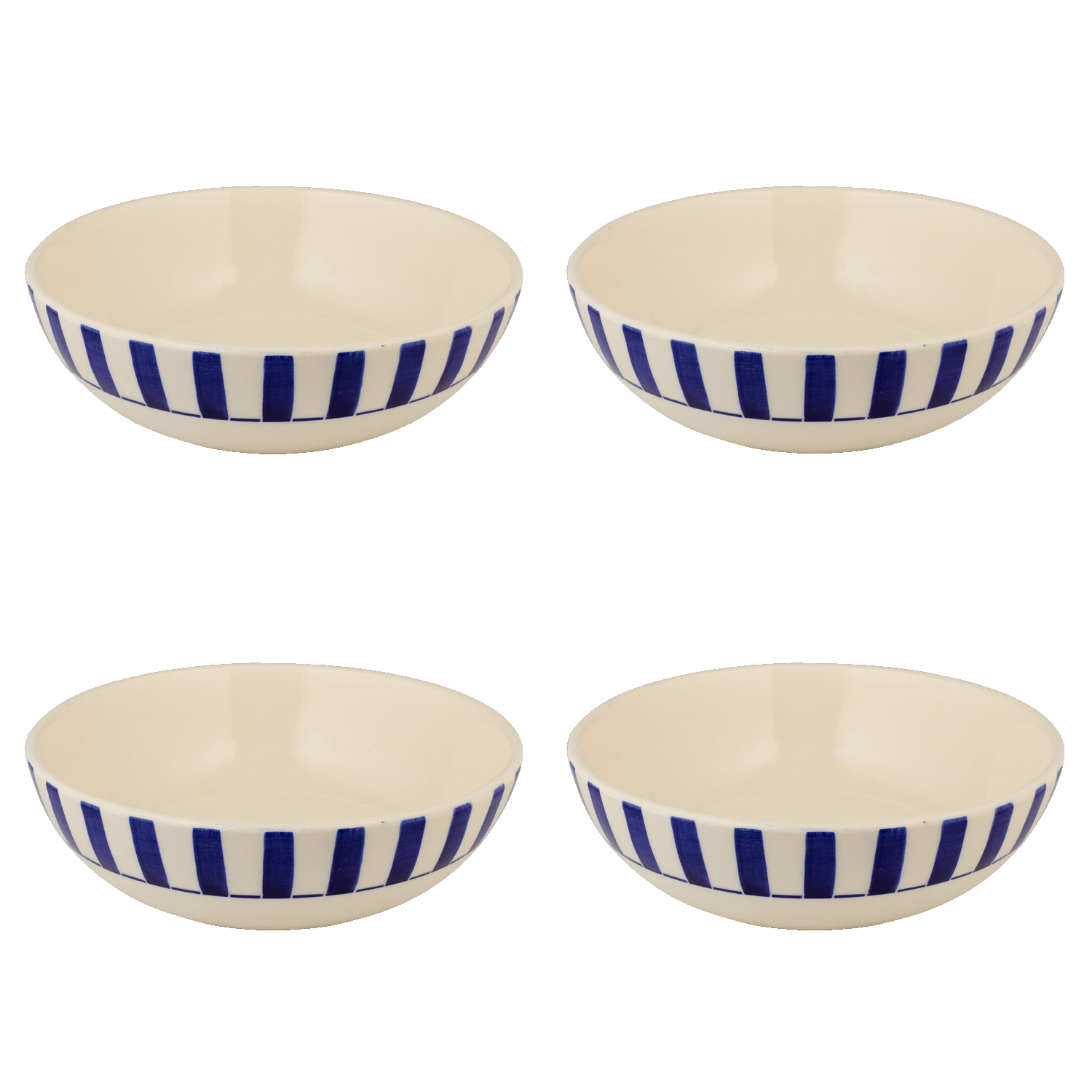 Medium Navy Blue Stripes Bowls (Set of 4)