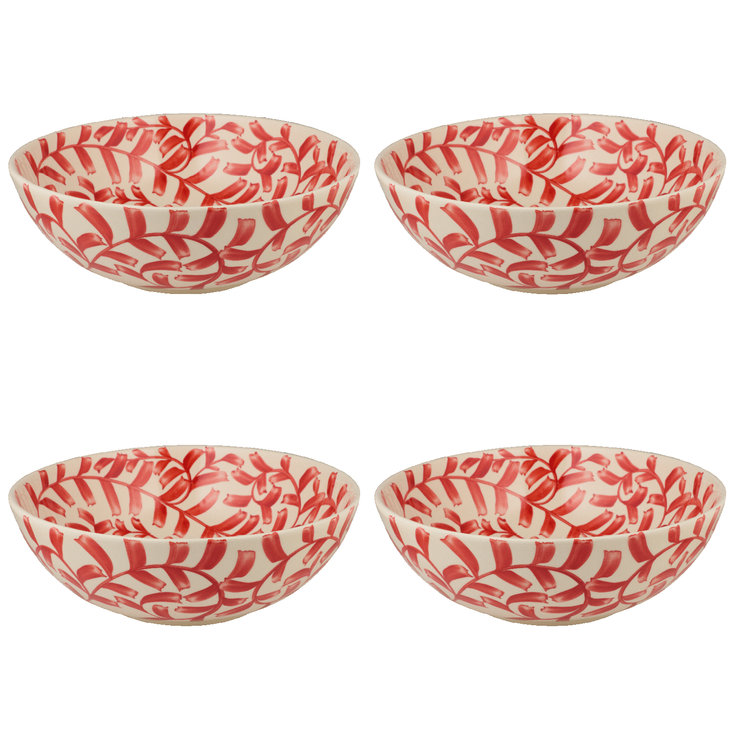 Large Red Scroll Bowls (Set of 4)