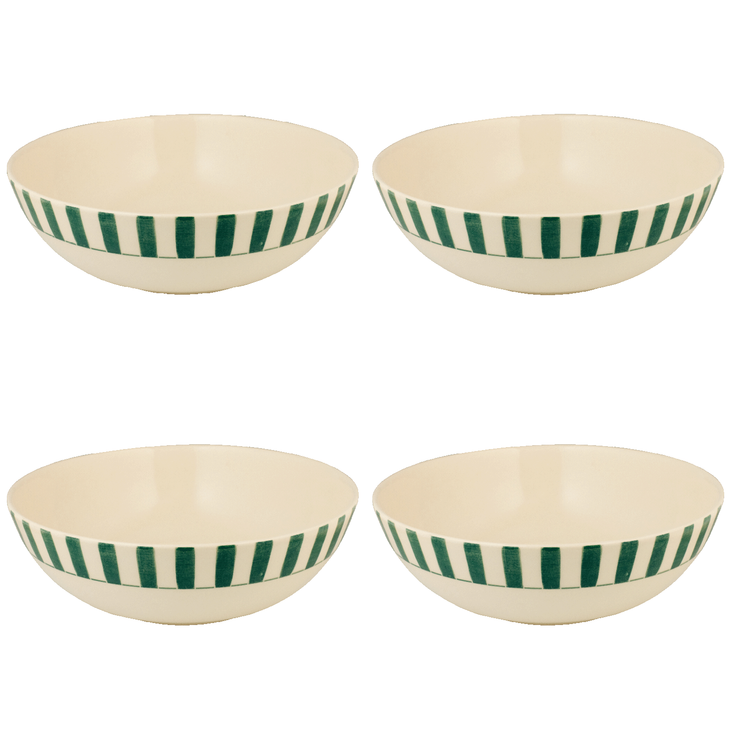 Large Green Stripes Bowls (Set of 4)