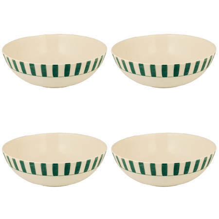Large Green Stripes Bowls (Set of 4)