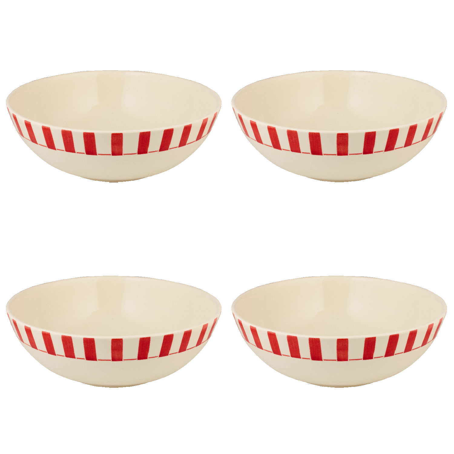 Large Red Stripes Bowls (Set of 4)