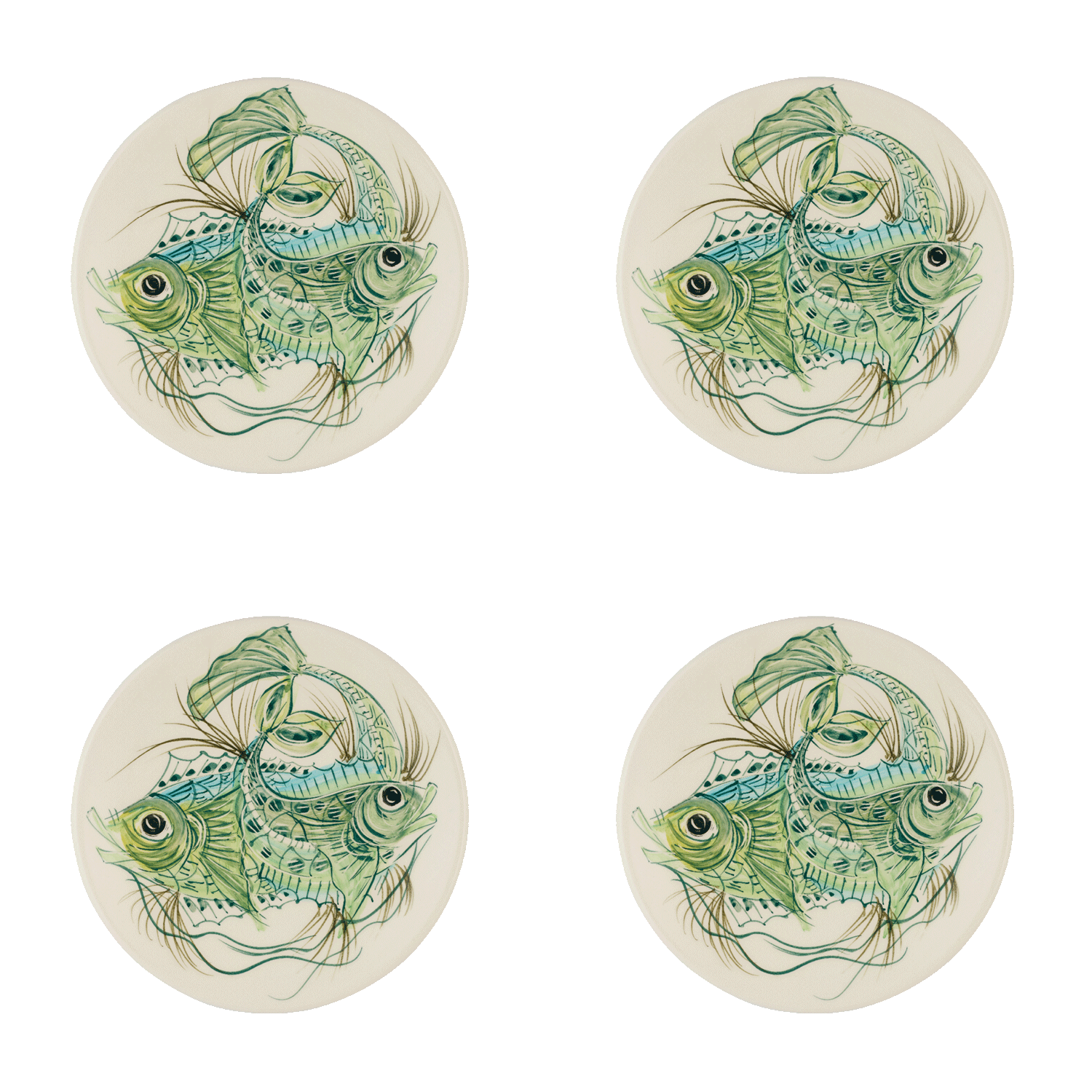 Green Aldo Fish Side Plates (Set of 4)