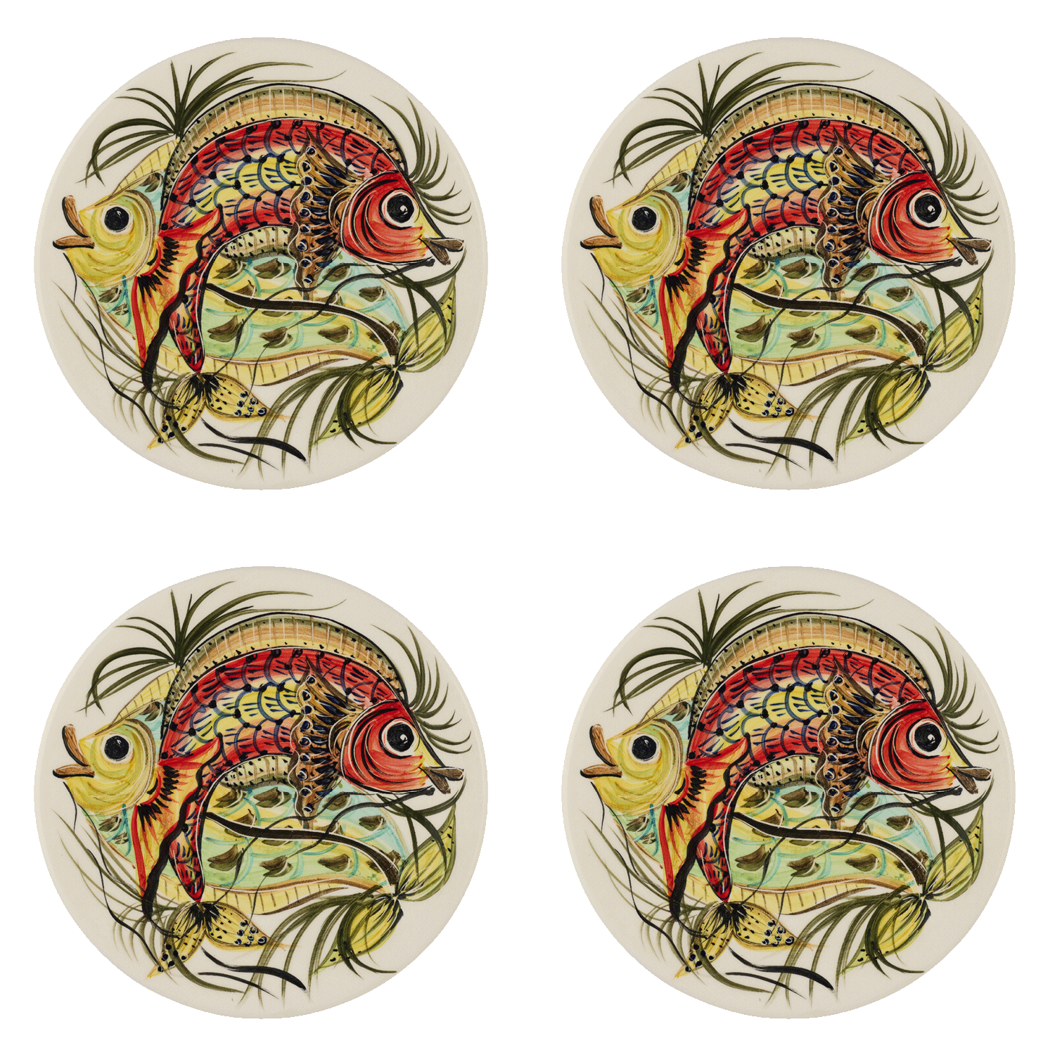 Red Aldo Fish Dinner Plates (Set of 4)