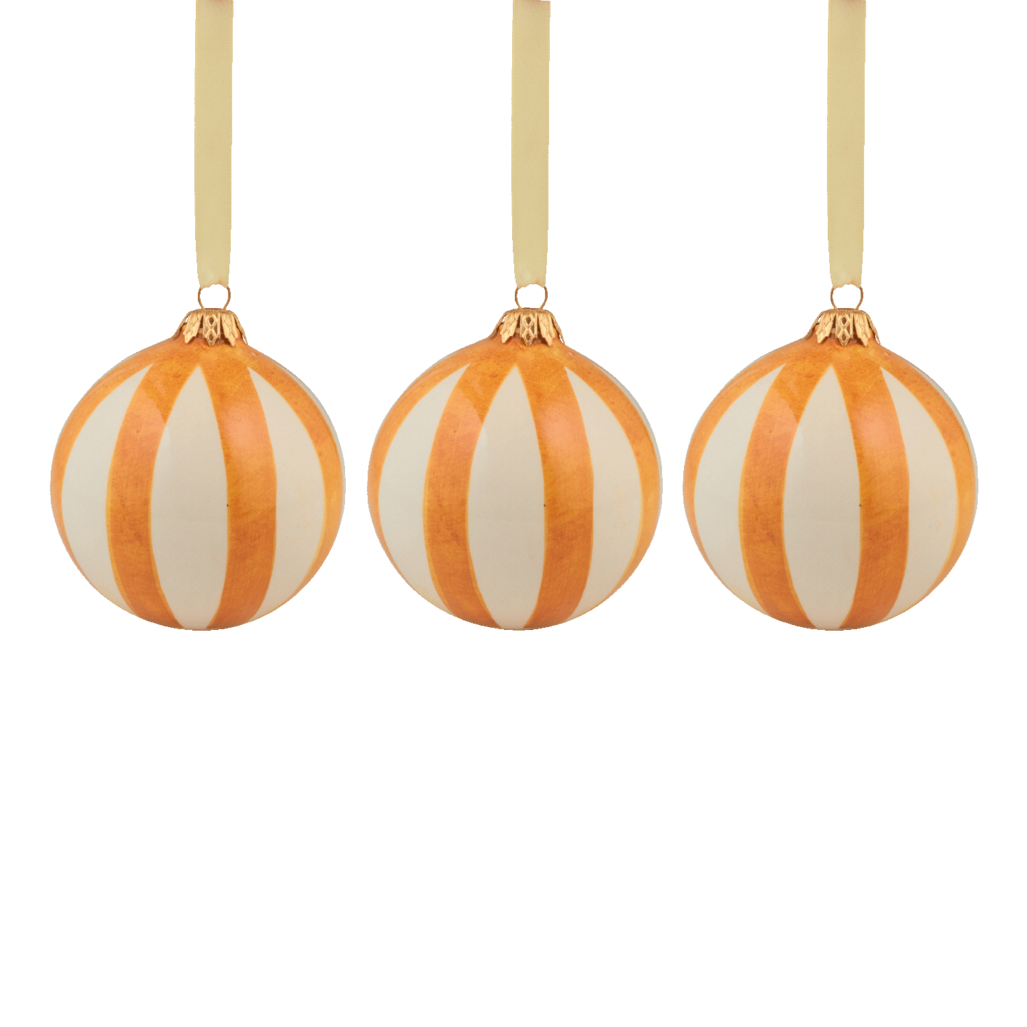 Yellow Stripes Christmas Baubles (Set of 3)