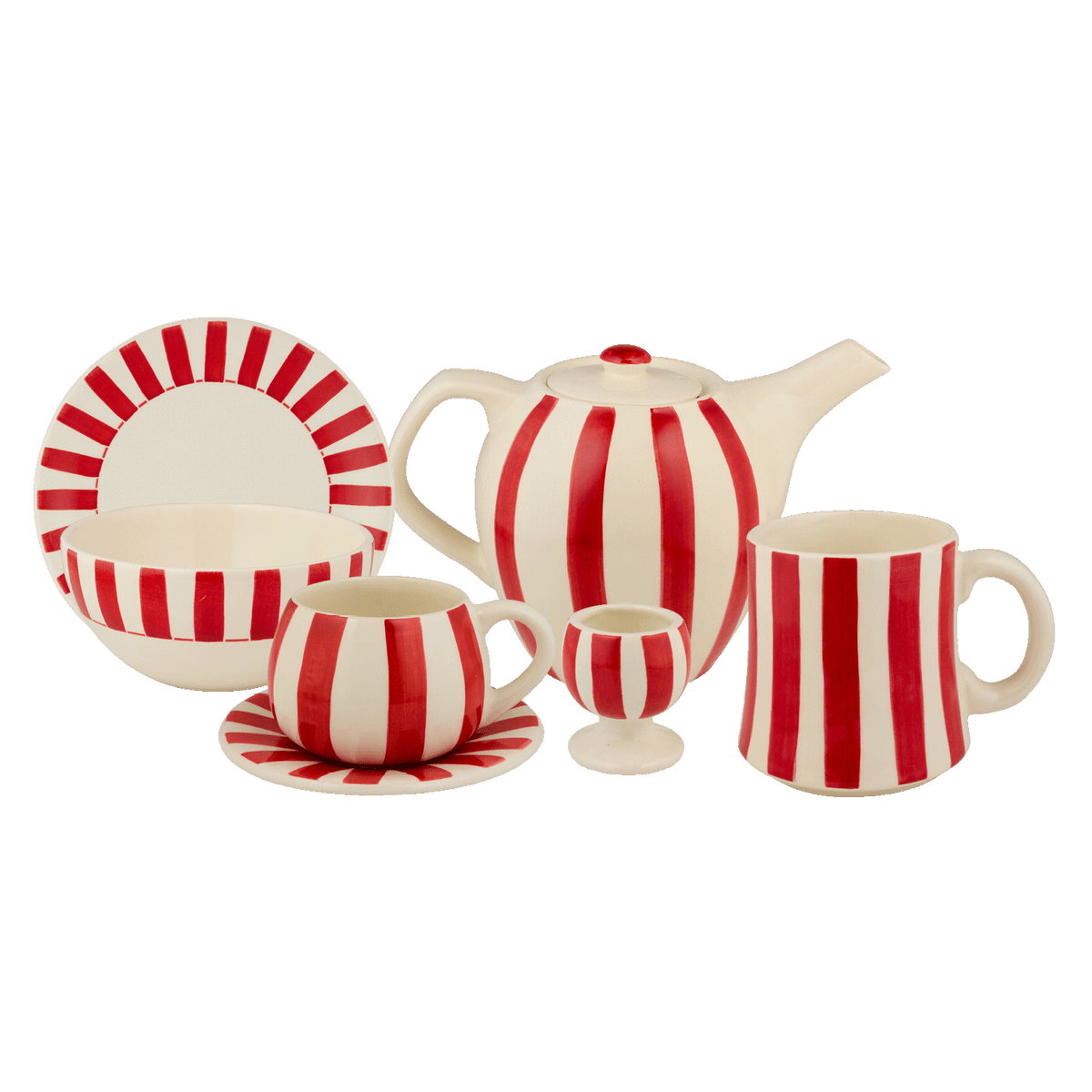 Red Stripes Breakfast Set (25 Piece) | Villa Bologna Pottery