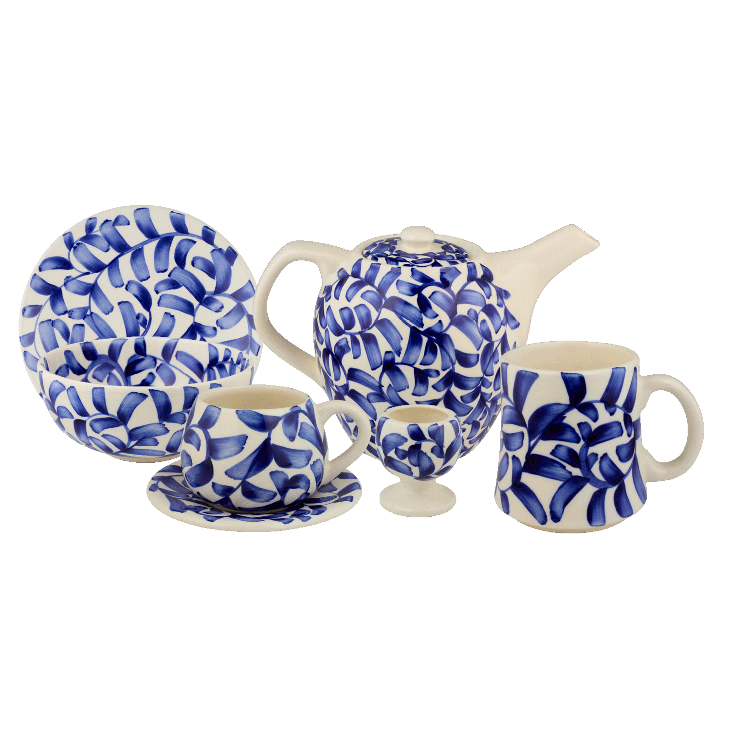 Navy Blue Scroll Breakfast Set (25 Piece)