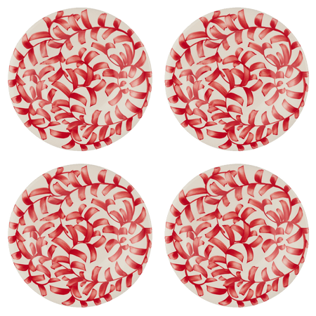 Red Scroll Pasta Plates (Set of 4)