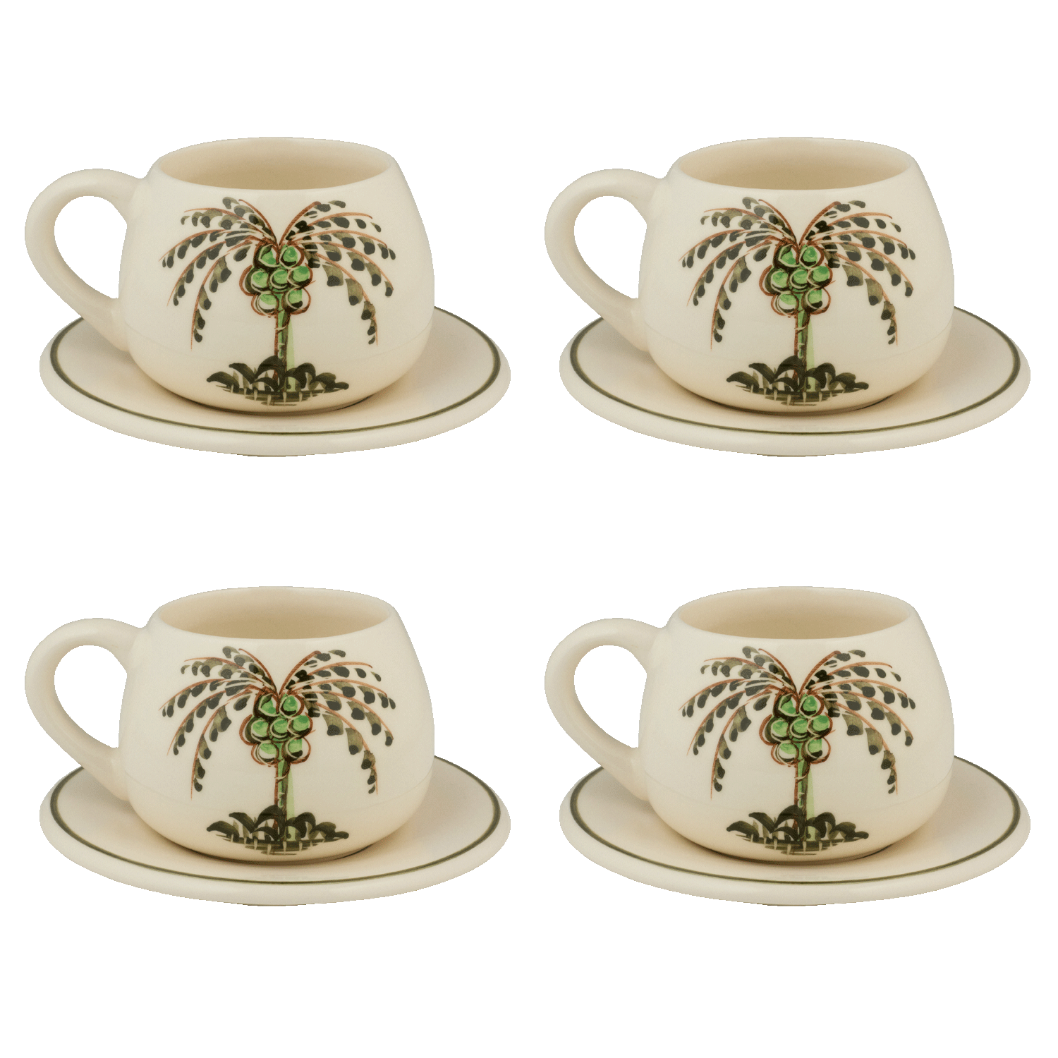 Palm Coffee Cup & Saucers (Set of 4)