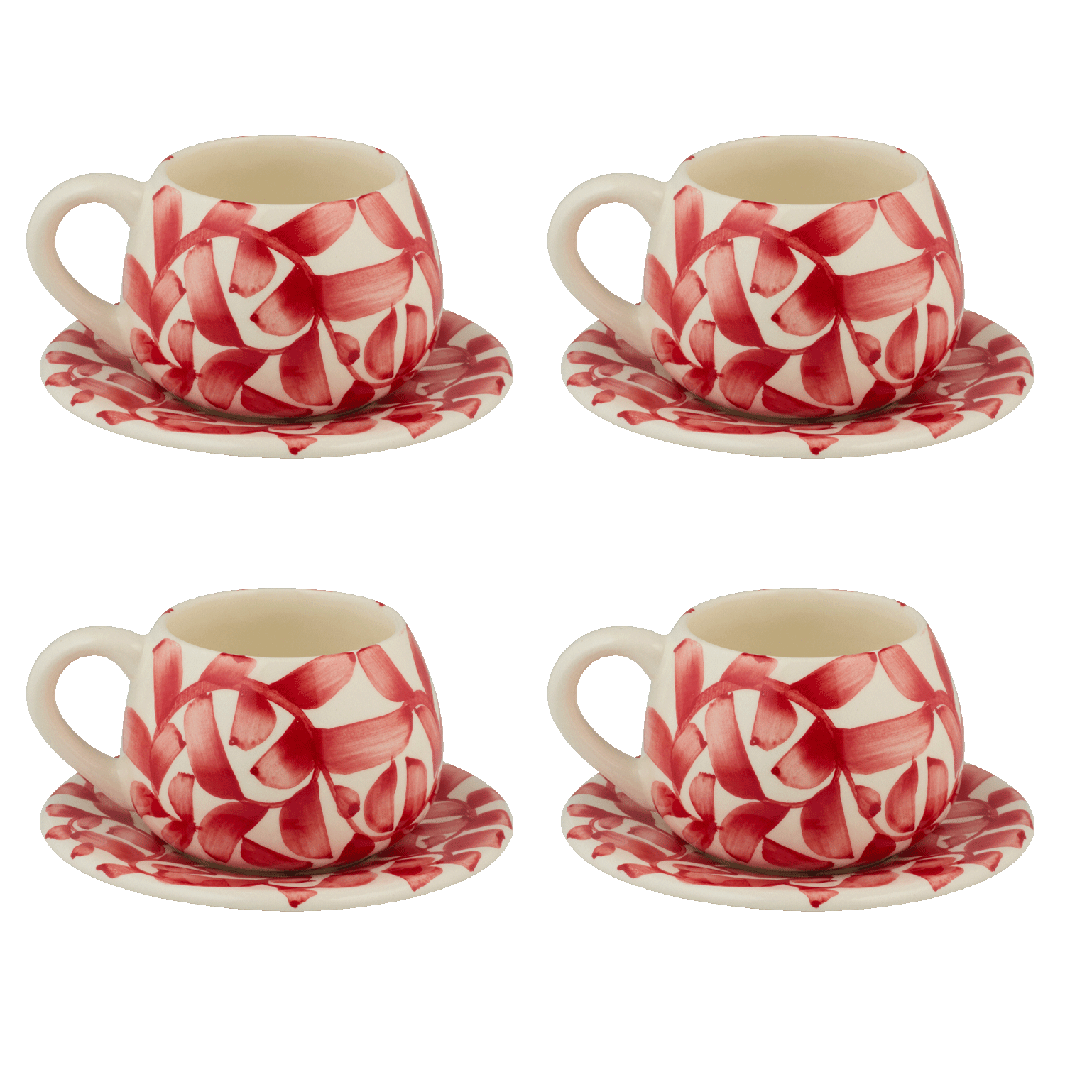 Red Scroll Coffee Cup & Saucers (Set of 4)