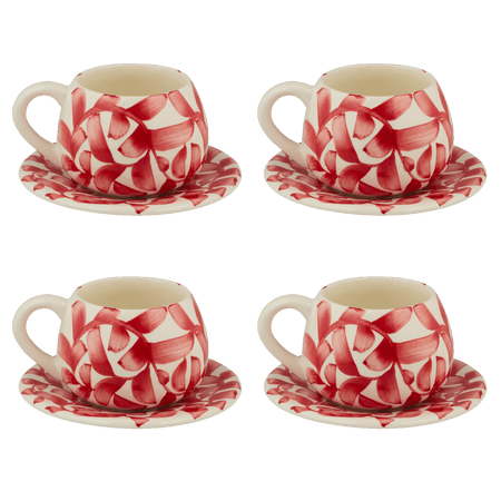 Red Scroll Coffee Cup & Saucers (Set of 4)