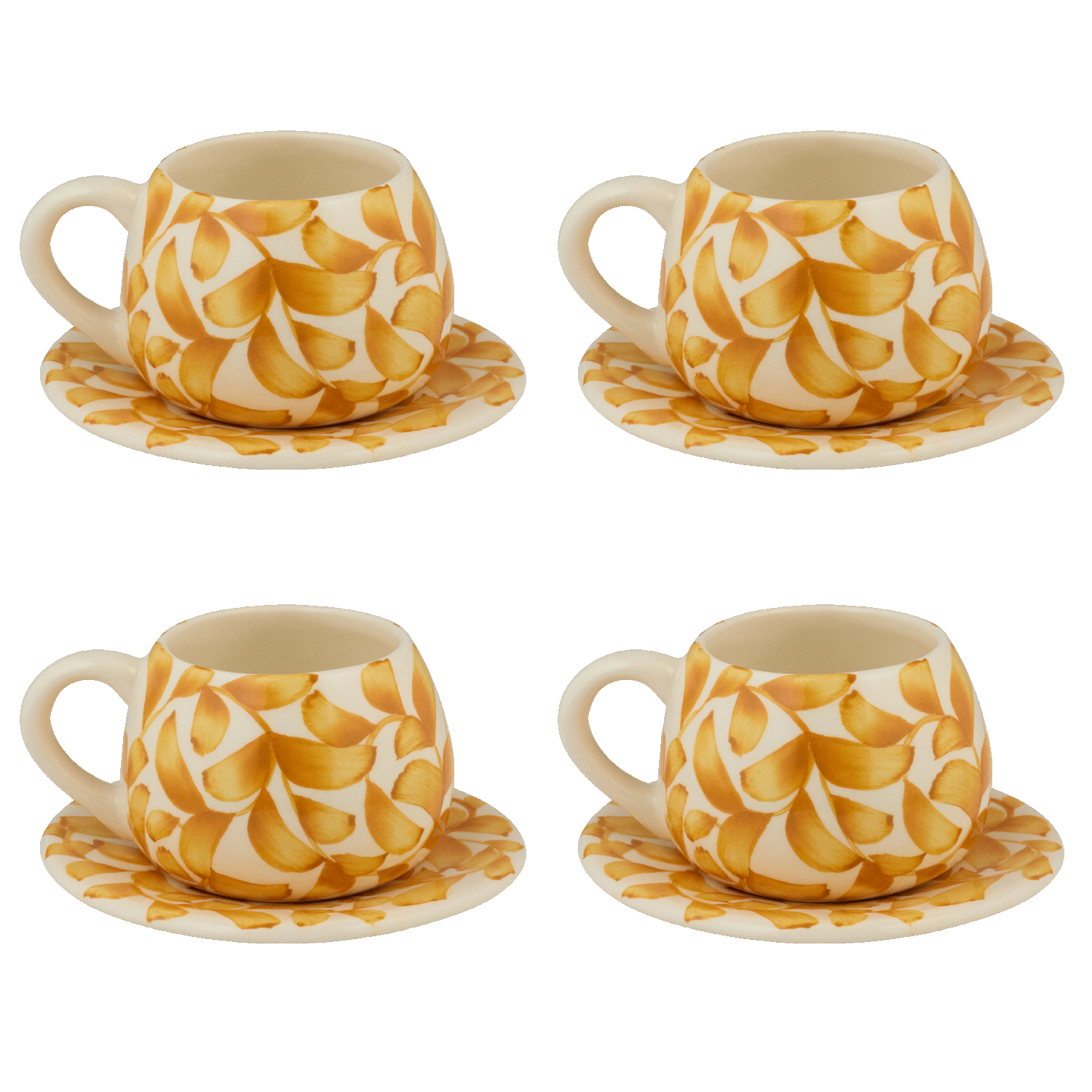 Yellow Scroll Coffee Cup & Saucers (Set of 4)