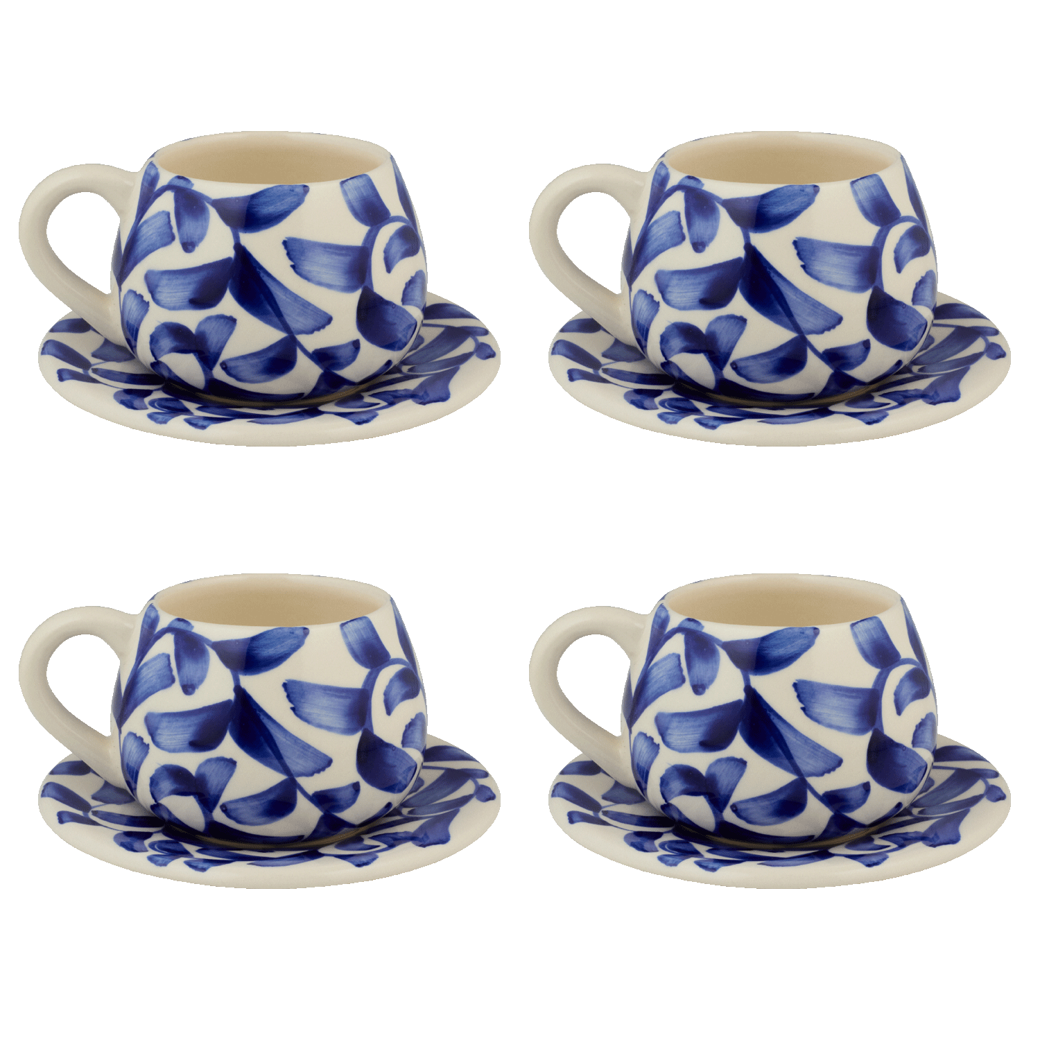 Navy Blue Scroll Coffee Cup & Saucer (Set of 4)