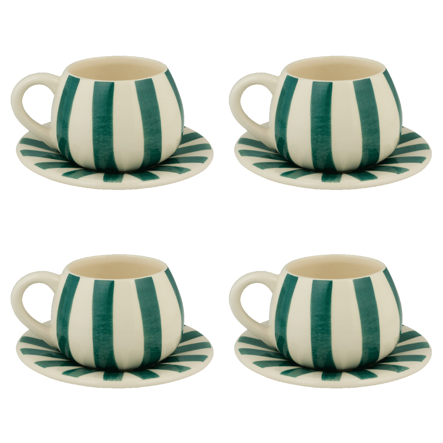 Green Stripes Coffee Cup & Saucers (Set of 4)