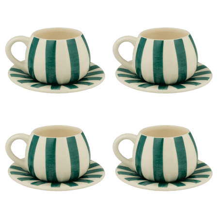 Green Stripes Coffee Cup & Saucers (Set of 4)
